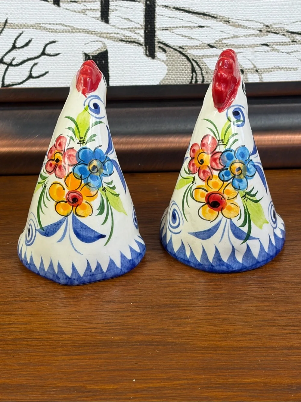 1980's Hand Painted White Alcobaca Rooster Of Barcelos Salt & Pepper Shakers
